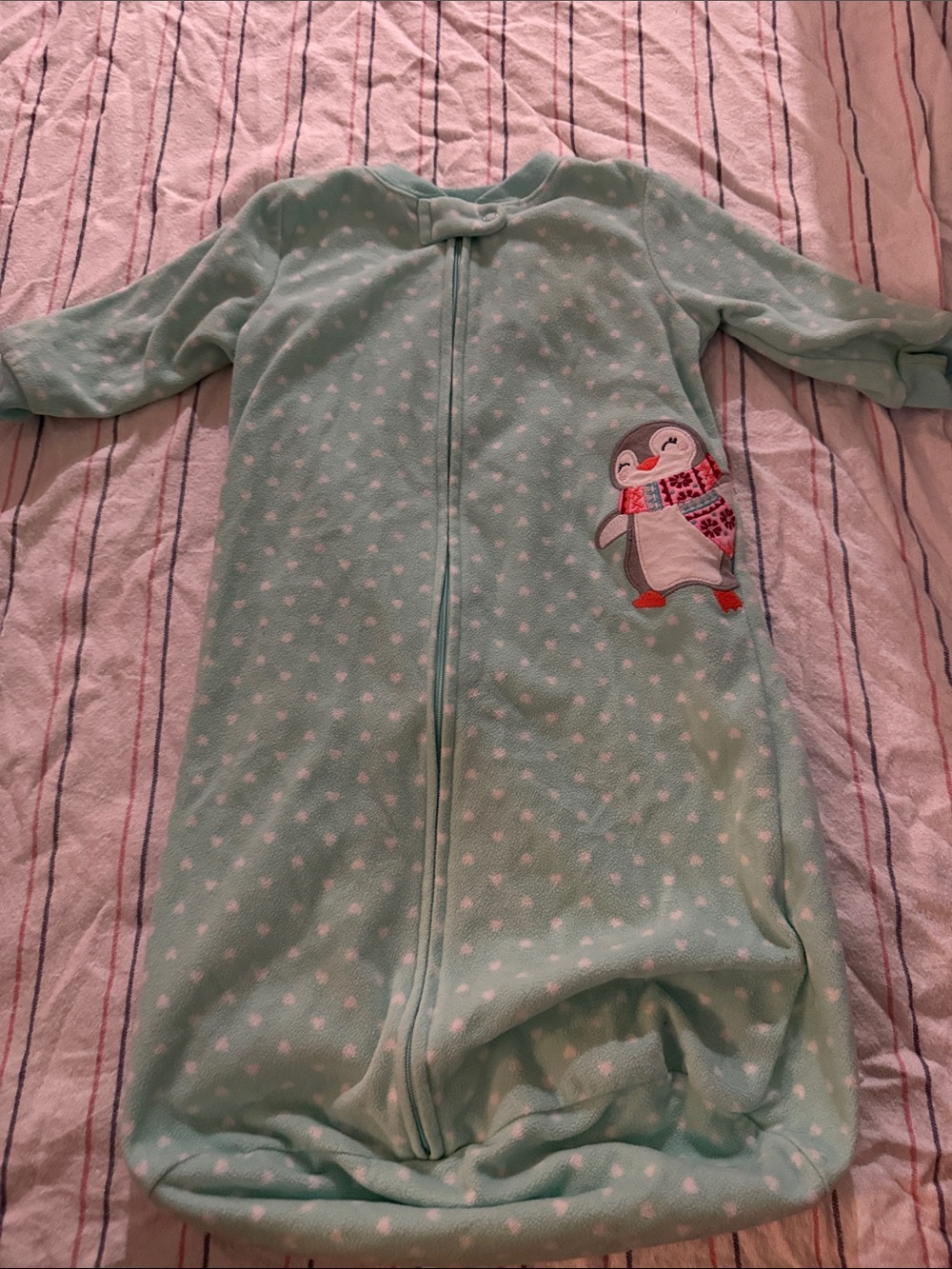 Carter's Mint Green Penguin Sleep Sack with Heart Dots